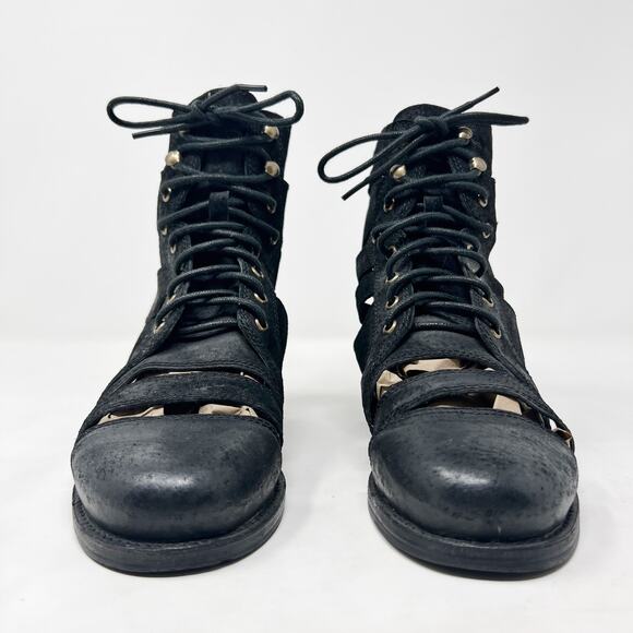 [Jeffrey Campbell] Black Slashed Nubuck Leather Lace Up Combat Boots Size 6.5 - Picture 5 of 11
